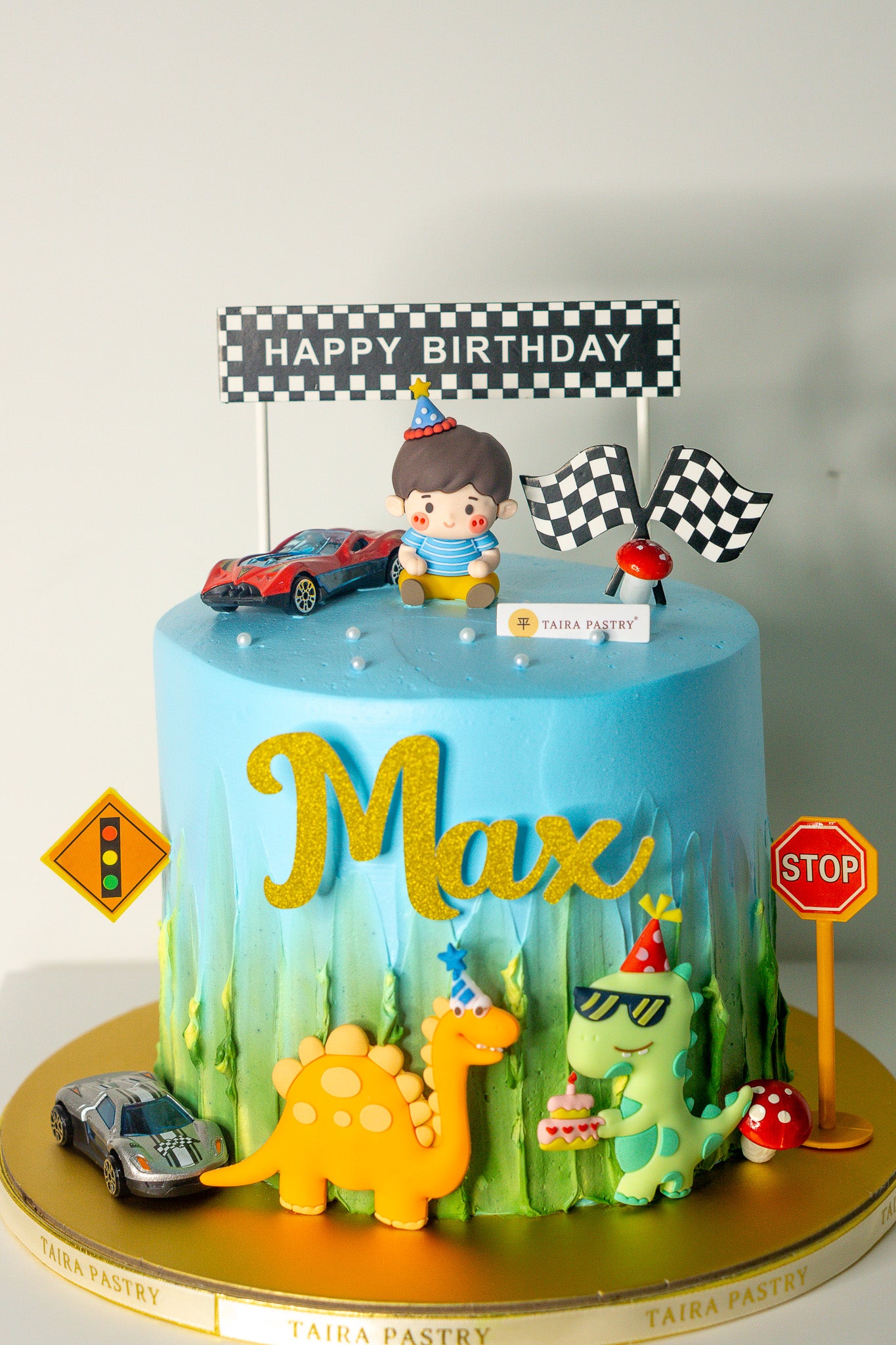 Race Car & Dino Cake