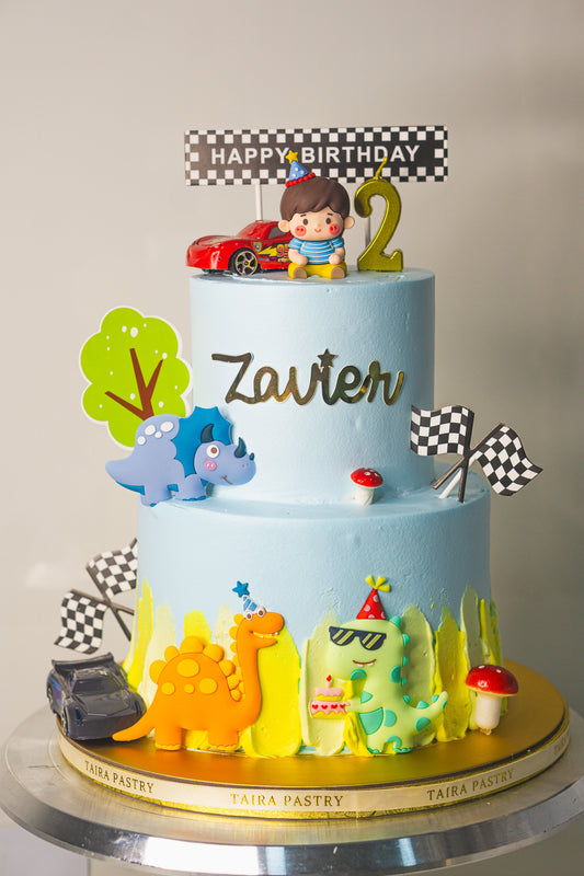 Race Car & Dino Cake