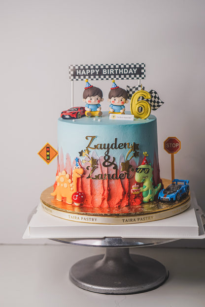 Race Car & Dino Cake