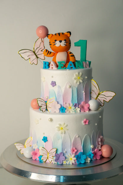 Pastel Floral Tiger Cake