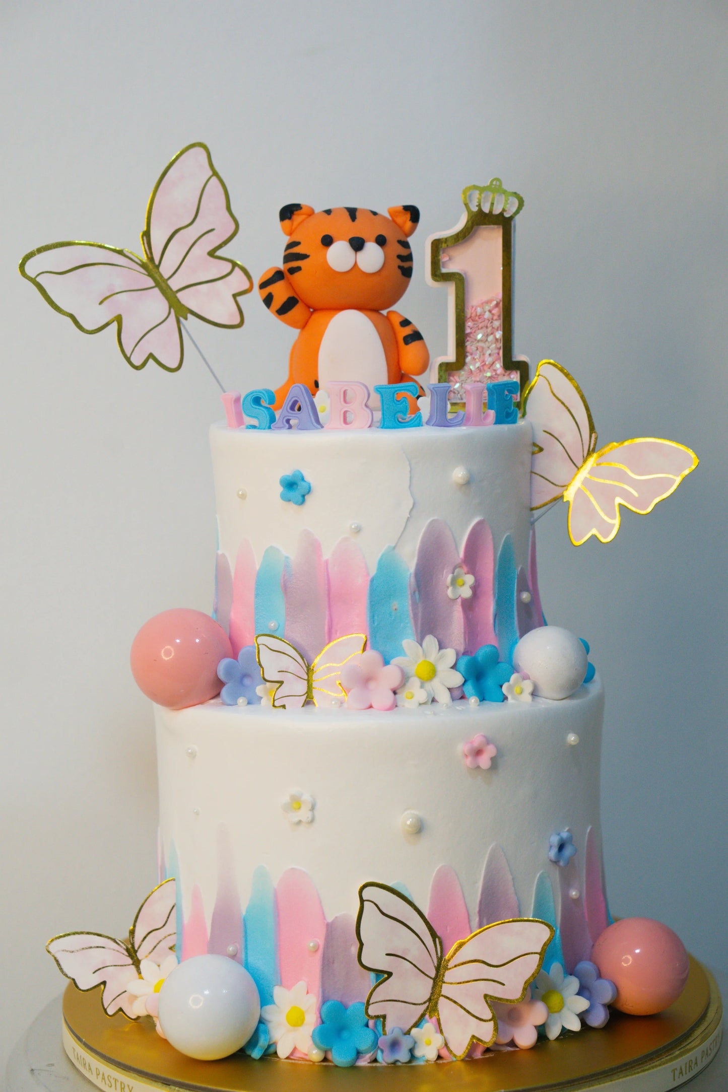 Pastel Floral Tiger Cake